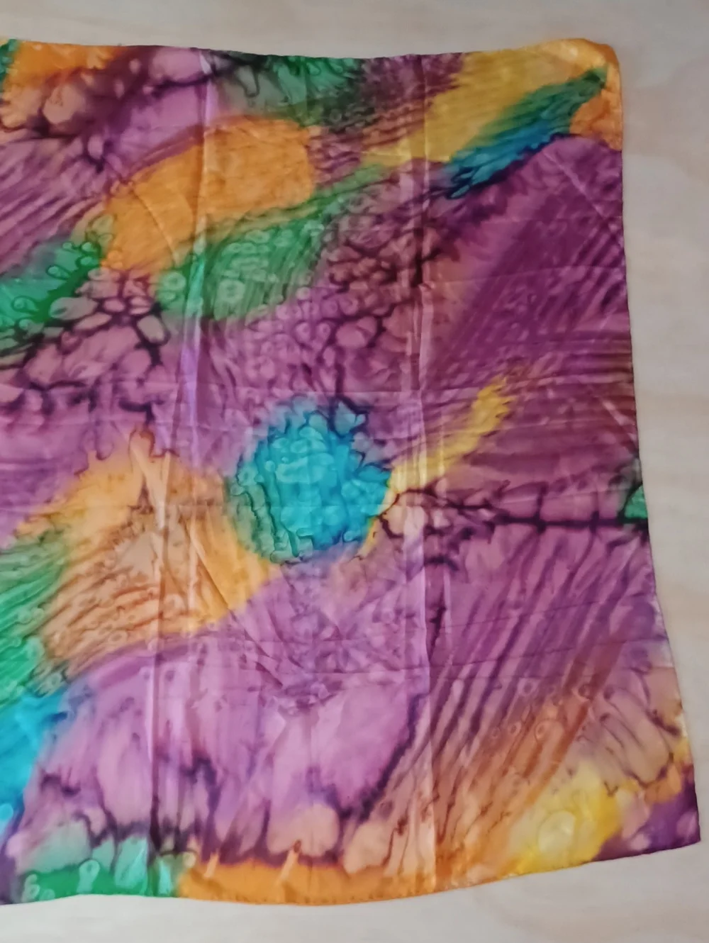 Vintage Shanghai Silk Batik Tie Dye Square Scarf 35×35 Abstract Watercolor
